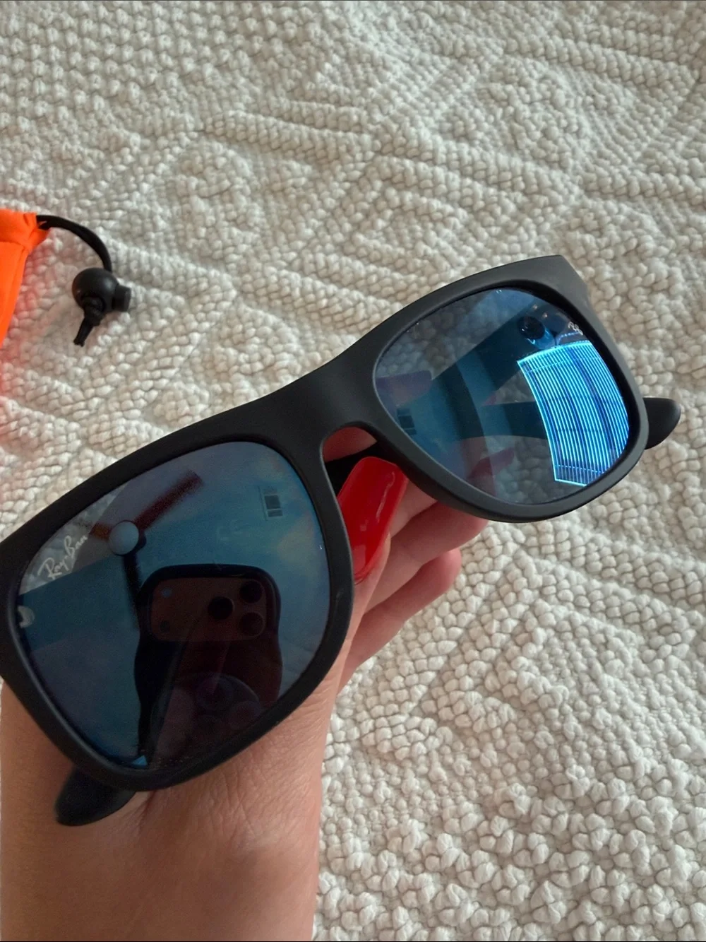 Ray-Ban kids Black Frame Sunglasses with Blue Lenses and Orange Pouch